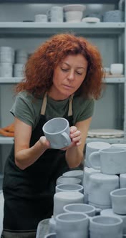 Workshop Woman or Check Ceramic Cup Pottery Design or Mug for Quality
