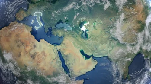 Realistic Earth Orbit and Zoom Glowing Borders Italy