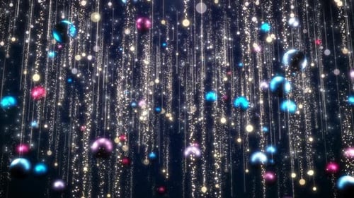 Shimmering Festive Falling Glitter and Colorful Spheres Background