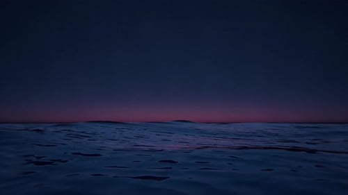 Water Waves Surface In Ocean. Beautiful Night Sky