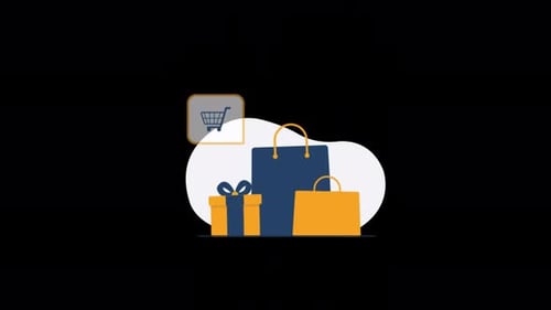 Animated Flat Design Shopping Elements with Gift and Cart