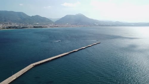 Awesome aerial view of Alanya coastline across the sea, Turkey