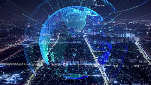 smart Connected city skyline. Futuristic network concept, city Technology