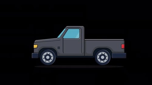 Animated Flat Design Pickup Truck Driving Loop