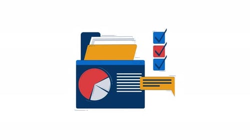 Business dashboard with charts, files and checklist 2D object doodle animation
