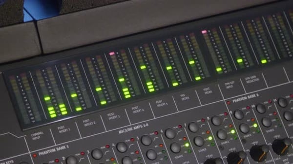 Audio signal levels monitoring audio console on classic sound amplifier ...
