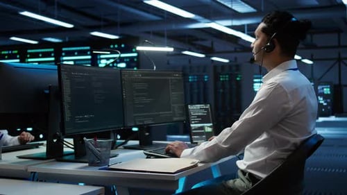 Server Hub IT Professional Talking in Microphone with System Administrators