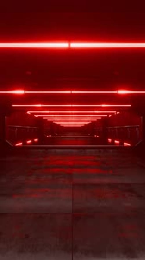 Vertical video. Camera movement through the endless tunnel of a spaceship. Endless concrete tunnel w