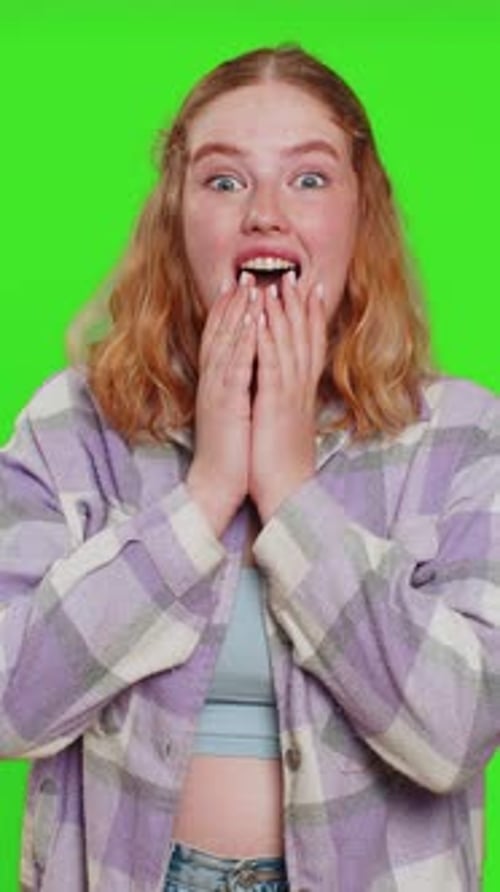 Excited Amazed Woman Surprise Looking at Camera with Big Eyes Shocked By Sudden Victory Wow Emotion