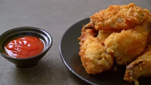 fried chicken wings with ketchup
