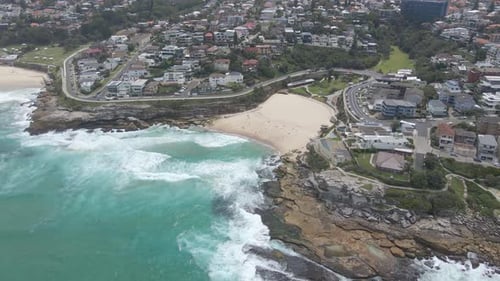 Aerial View Of Tamarama Beach At Mackenzies Bay With Crashing Waves In Eastern Suburbs, Sydney NSW,