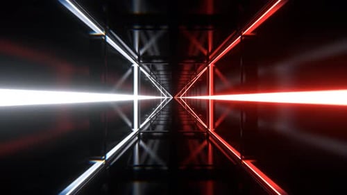 Red And White Abstract Sci Fi Square Tunnel Background VJ Loop l 4K
