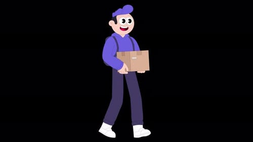 Animated Flat Design Delivery Man Walking with Package