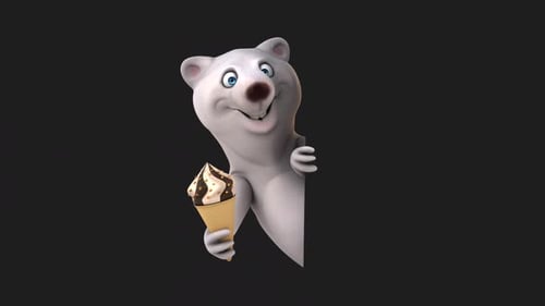 Fun 3D cartoon bear with an ice cream (with alpha channel included)