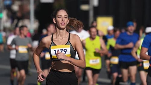 Female Runner Jog Marathon Woman Jogger Overtake Man Athlete Run Long Distance