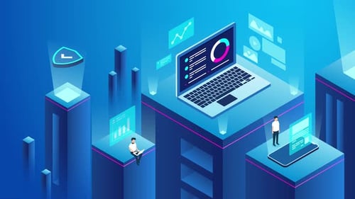 Futuristic Isometric Digital Data and Business Analytics Animation
