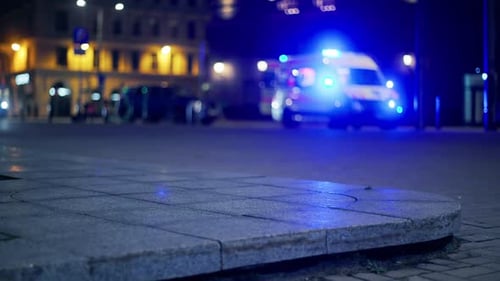 Ambulance with Flashing Lights Responding to Emergency