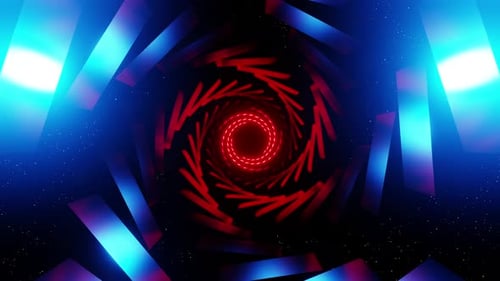 Abstract spiral Vj animation blue and red neon background for dance music 3d render. Vj and Dj loop