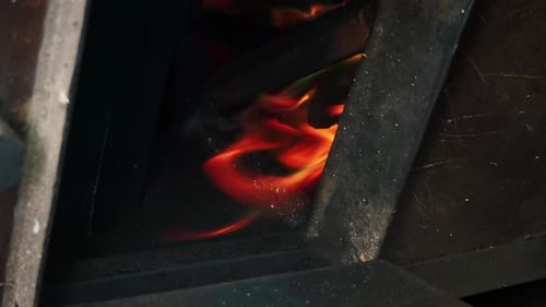 Close up of burning fire in fireplace