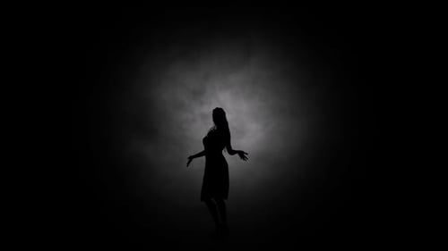 A modern youth dance performed by a graceful and sexy female silhouette, in the smoke against the ba