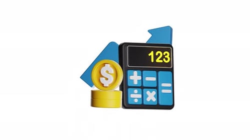 Calculadora financiera con animación de iconos 3D