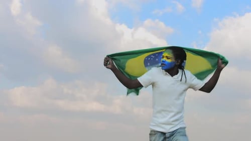 Brazilian Fanatic Cheering in Stadium