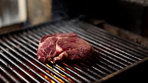 Raw Steak on Grill, Ready to Cook