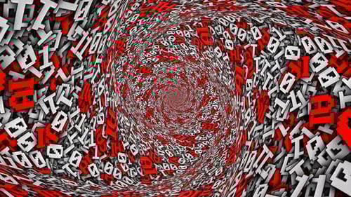 Animation tunnel de texte et de nombres binaires aléatoires AI, connexions numériques, rendu