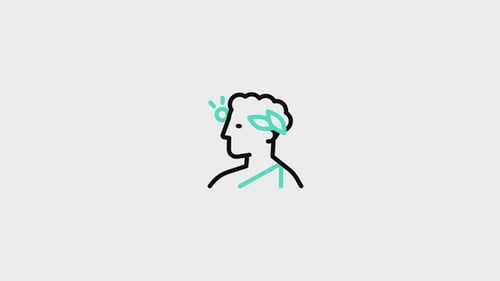 Flat Design Animated Human Head with Laurel Wreath Icon