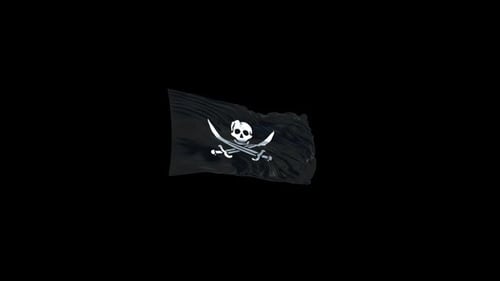Waving Pirate Jolly Roger Flag with Skull and Crossbones