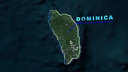 Dominica Island Map Zoom Reveal with Glowing Outline
