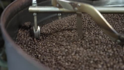 Roasted Coffee Beans Mixing in Industrial Machine