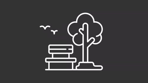 Minimalist Park Scene Animation with Bench, Tree, and Flying Birds