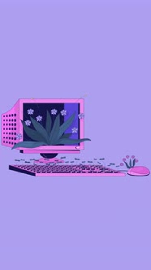 Lofi floral retro computer bloom vertical animation