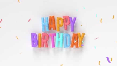 Happy Birthday Colorful Moving Glossy Text with Falling Confetti.