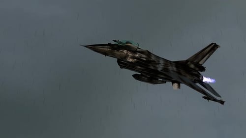 Modern Fighter Jet Flying Through Rain Animation
