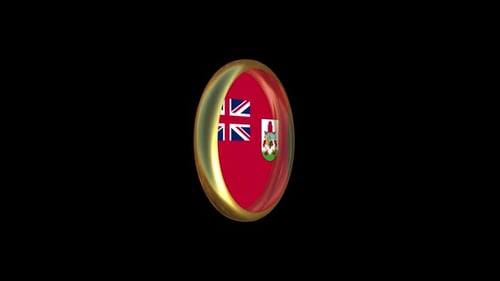 3D Spinning Bermuda Flag Button with Golden Frame Animation