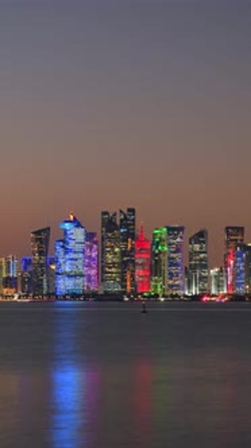 Timelapse Doha Skyline In Qatar (Vertical2)