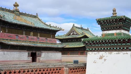 Mongolia Erdene Zuu Historic Shrine Pavilion Green Tiles 16th Century Ancient Religious Artistry
