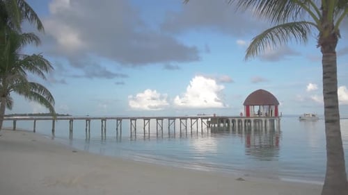 Pan shot, Maldives resort port bay, Indian ocean. Full HD