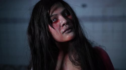 Terrifying Dark Haired Zombie Horror Face Close Up