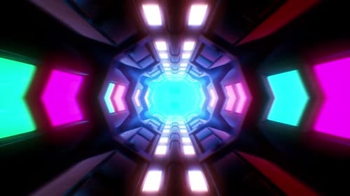 Neon Futuristic Tunnel Loop Background with Glowing Geometric Lights
