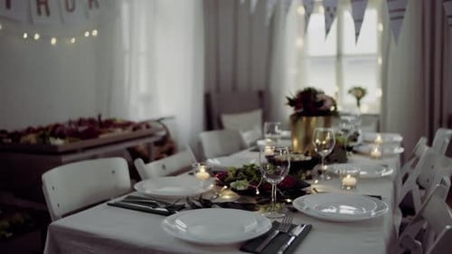 Set table for a birthday celebration, inside