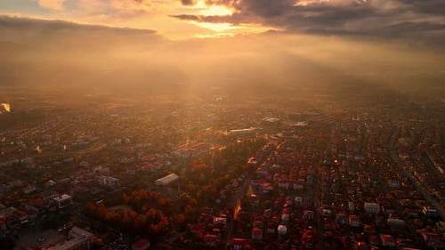 A sunset aerial view over the city