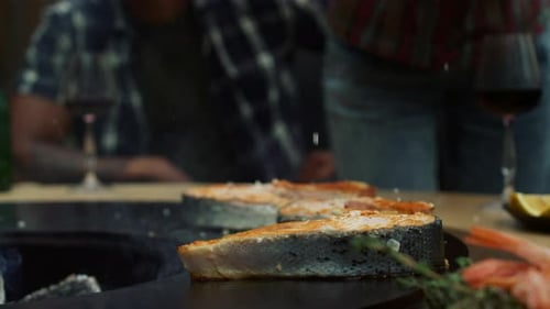 Grilled Salmon Preparation with Wine and Fresh Herbs