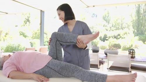 Physical Therapy Session at Home, Leg Stretching