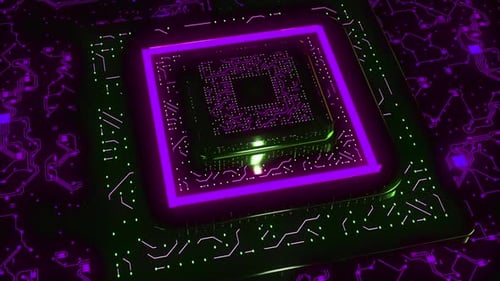 Seamless Loop: Futuristic Microchip with Glowing Circuitry
