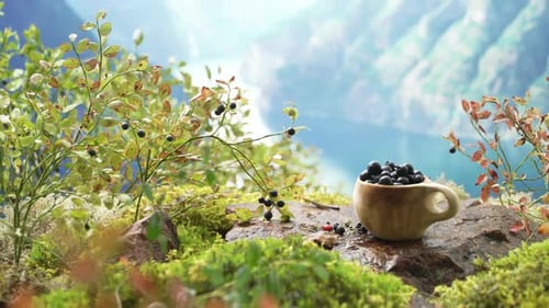 Cup of Blueberries in a Beautiful Outdoor Setting