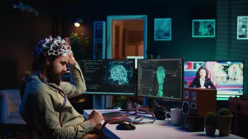 Hombre usa un dispositivo neurocientífico para transferir el código de escritura de la conciencia