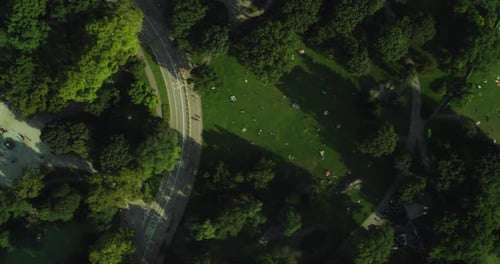 Aerial Top Down View of Central Park Manhattan in New York During